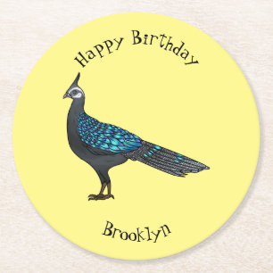 Palawan Pfauenpheasant Cartoon Runder Pappuntersetzer