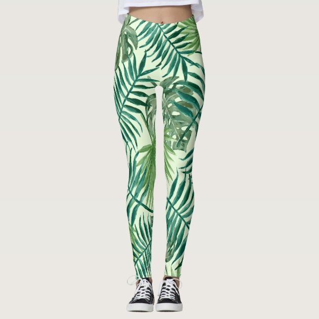 Palblätterwasserfarbenes Blumenmuster Leggings (Vorderseite)