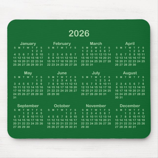 Pale and Forest Green 2026 Calendar Mousepad (Vorne)