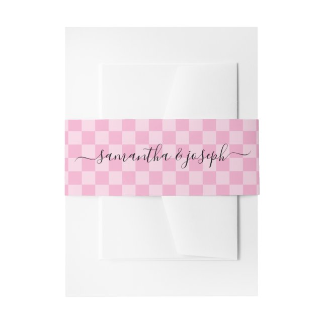 Pale and Light Pink Checkered Signature Names Einladungsbanderole (Vorderseite Beispiel)