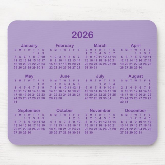 Pale and Royal Purple 2026 Calendar Mousepad (Vorne)