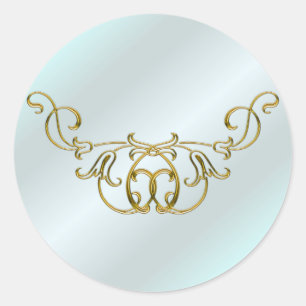 Pale Aqua and Gold Wedding Runder Aufkleber