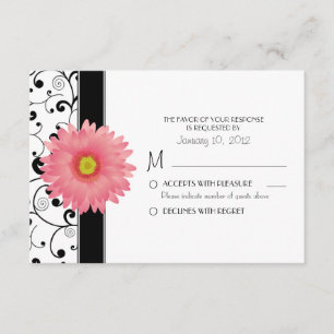 Pale Bale Gerbera Daisy Black Scroll Design UAWG RSVP Karte