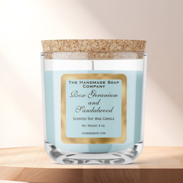 Pale Blue and Gold Foil Candle Label Quadratischer Aufkleber (Von Creator hochgeladen)