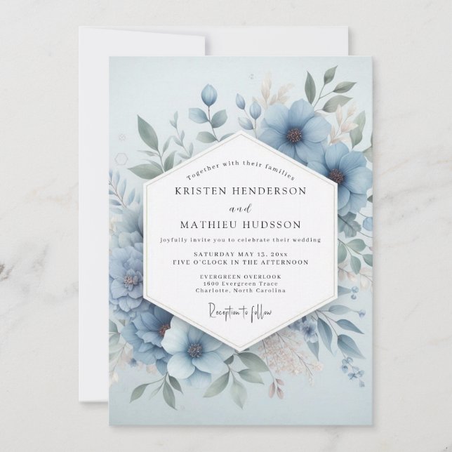Pale Blue Bloom Ethereal Wedding Einladung (Vorderseite)