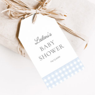 Pale Blue Gingham Classic Boys Baby Shower Gevor Geschenkanhänger