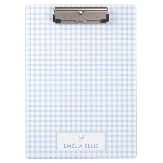 Pale Blue Gingham Classic Monogram  Klemmbrett (Vorderseite)
