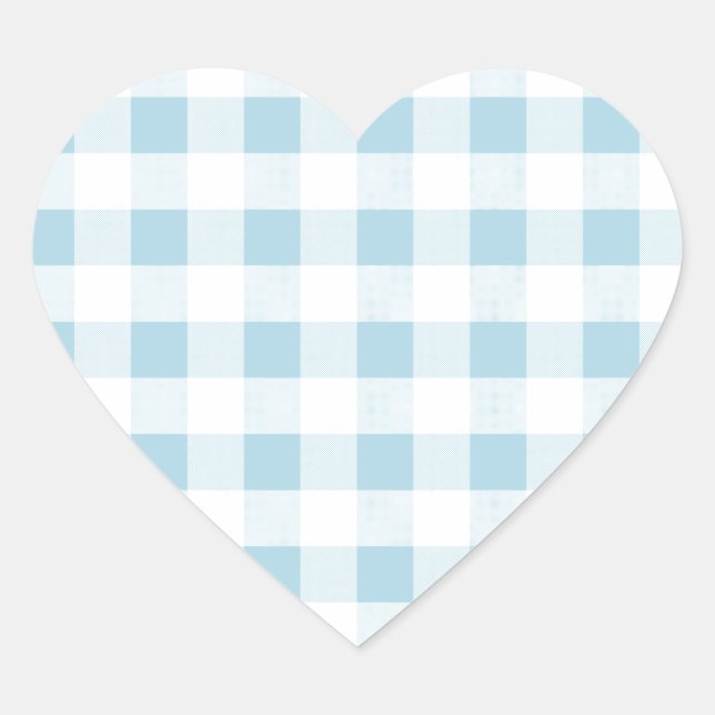 Pale Blue Gingham Herz-Aufkleber (Vorderseite)