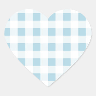 Pale Blue Gingham Herz-Aufkleber