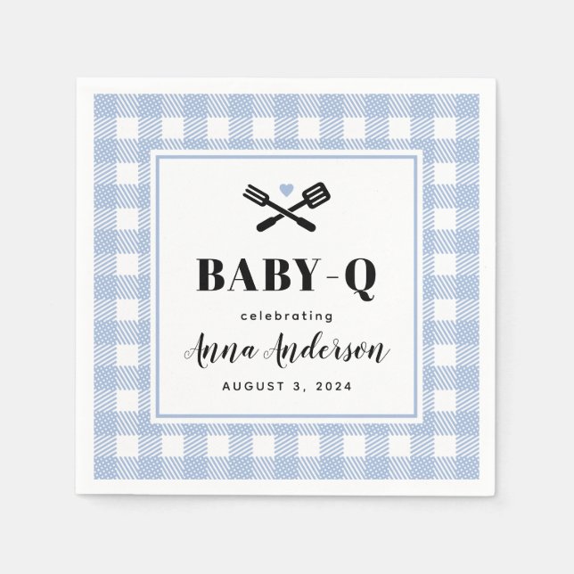 Pale Blue Gingham Kariert Baby Q Serviette (Vorderseite)
