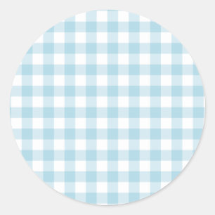 Pale Blue Gingham Runder Aufkleber
