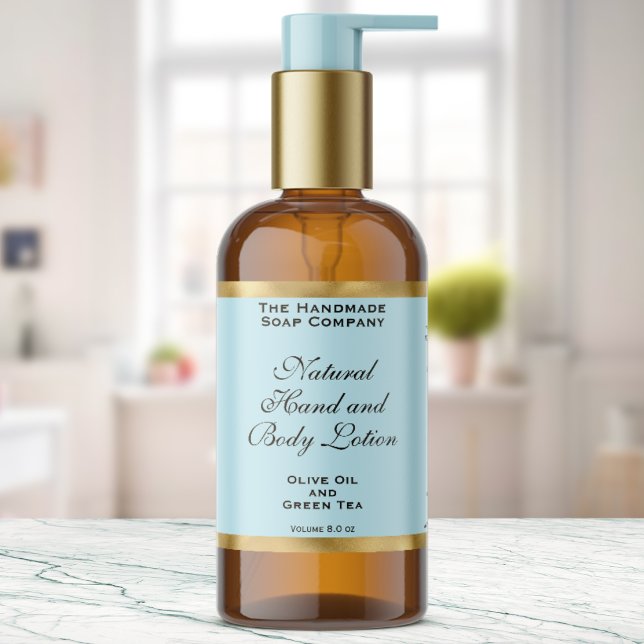 Pale Blue & Gold Foil Cosmetics Bottle Label Rechteckiger Aufkleber (Von Creator hochgeladen)