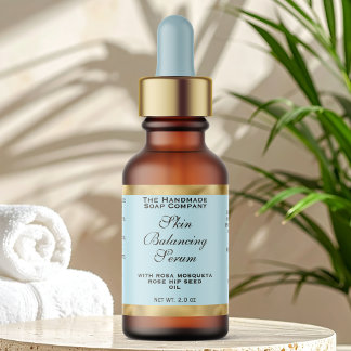 Pale Blue & Gold Small Dropper Bottle Label Adressaufkleber