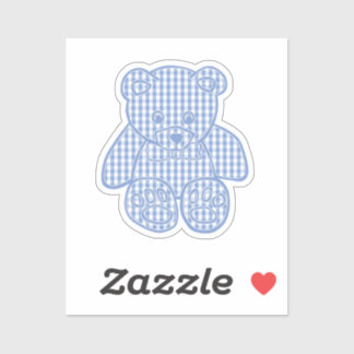 Pale Blue Pastel Gingham Teddy Bear Aufkleber