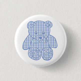 Pale Blue Pastel Gingham Teddy Bear Button