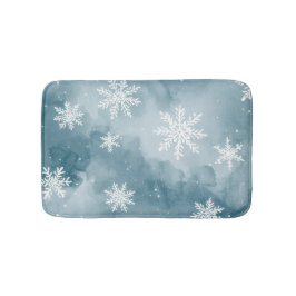 Pale Blue Snowflakes Watercolor Winter Badematte