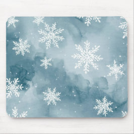 Pale Blue Snowflakes Watercolor Winter Mousepad
