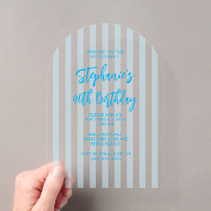 Pale Blue Streifen Pinsel Schrift 40. Geburtstag Acryleinladungen