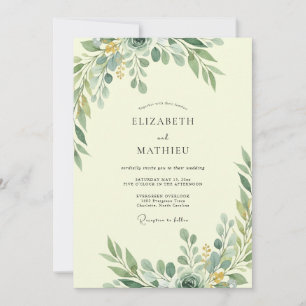 Pale Creme Olivenlaub Eukalyptus Hochzeit Einladung