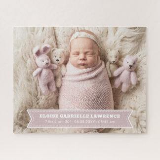Pale Dusty Pink Newborn Baby Girl Photo Puzzle