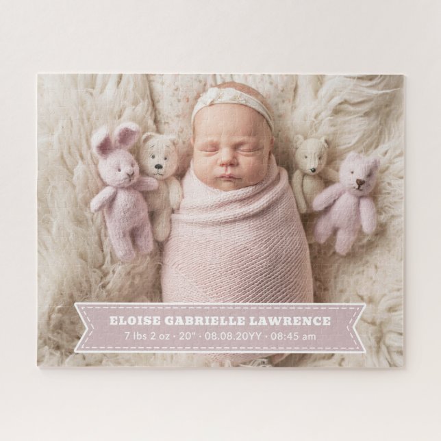 Pale Dusty Pink Newborn Baby Girl Photo Puzzle (Horizontal)