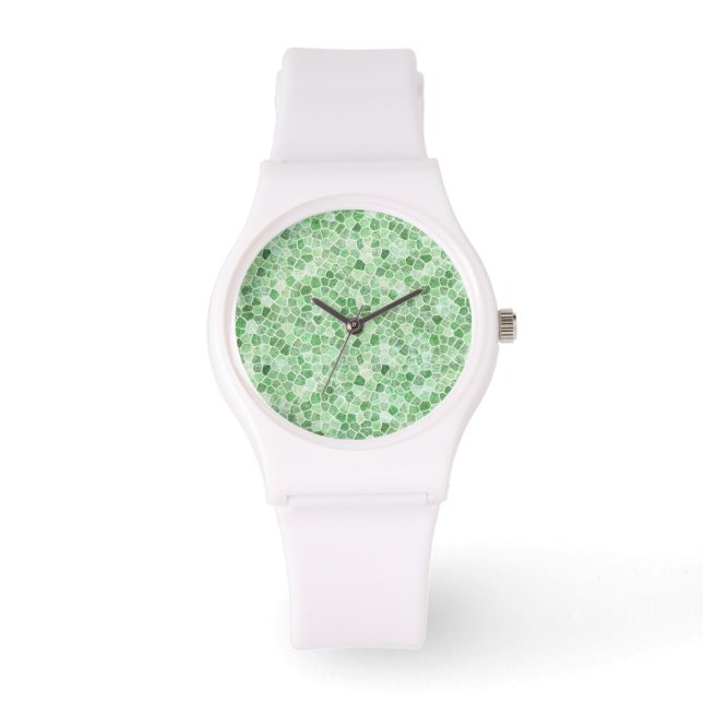 Pale Emerald und Pistachio Cobbled Patchwork Armbanduhr (Vorderseite)