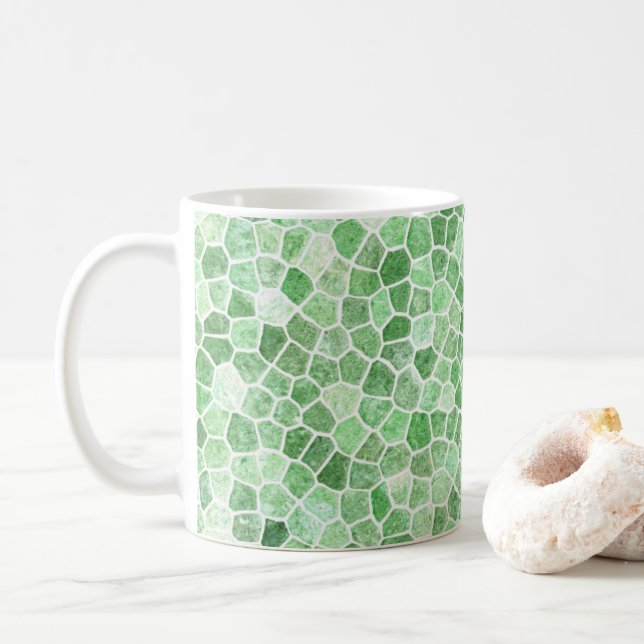 Pale Emerald und Pistachio Cobbled Patchwork Kaffeetasse (Mit Donut)