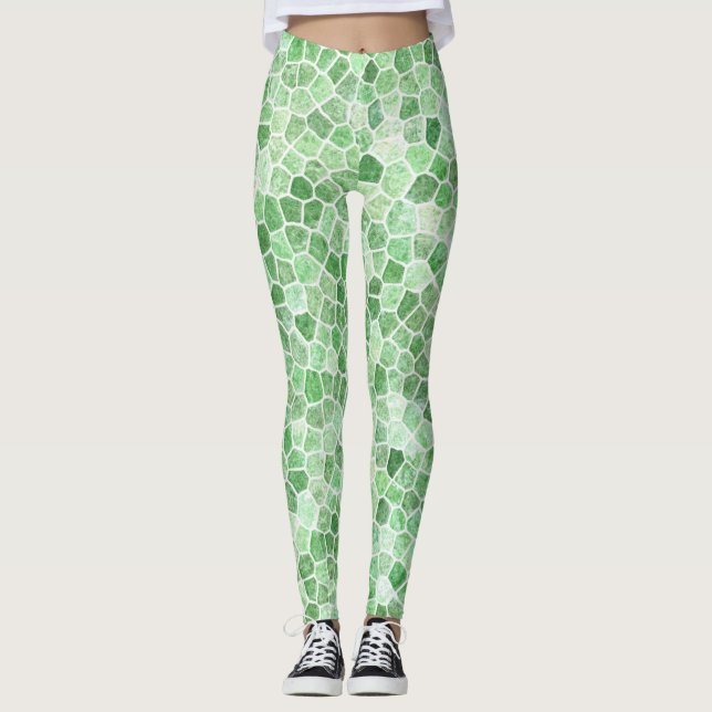 Pale Emerald und Pistachio Cobbled Patchwork Leggings (Vorderseite)