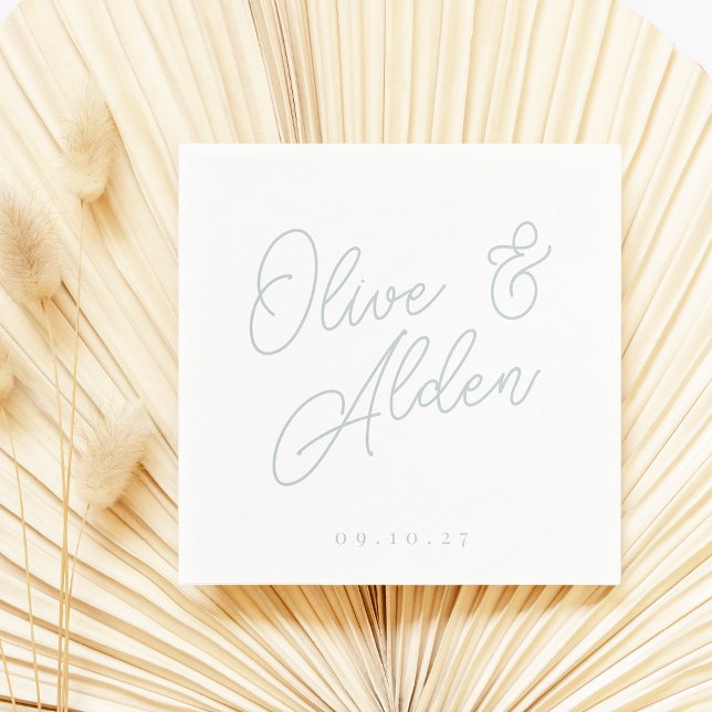 Pale Eucalyptus | Oversized Script Names Wedding Serviette (Von Creator hochgeladen)