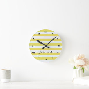 Pale Gold and White Stripes by Shirley Taylor Runde Wanduhr