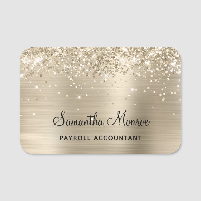 Pale Gold Glitter and Foil Namensschild (Vorderseite)