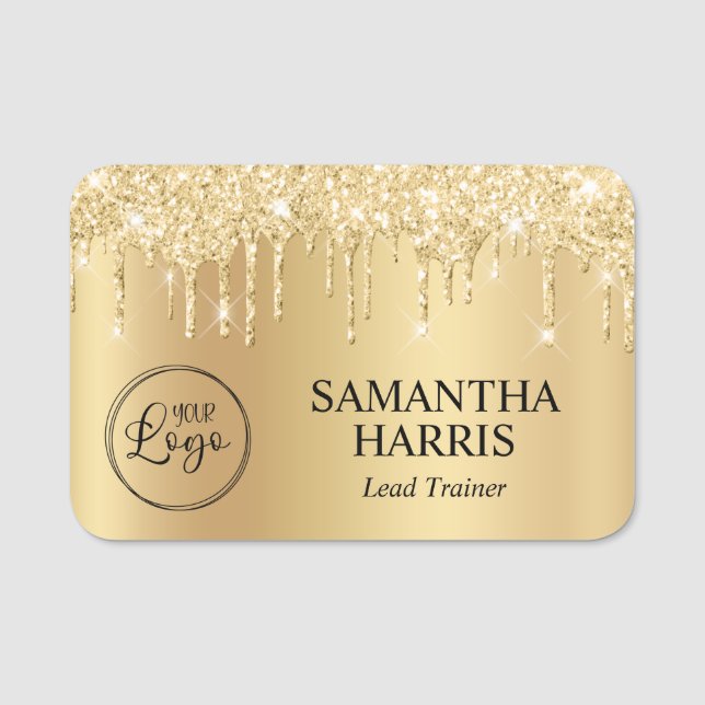 Pale Gold Glitter Drips Shimmer Namensschild (Vorderseite)