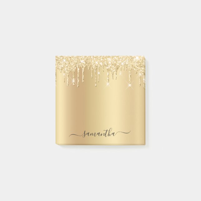 Pale Gold Glitter Tropfschimmer Post-it Klebezettel (Vorderseite)