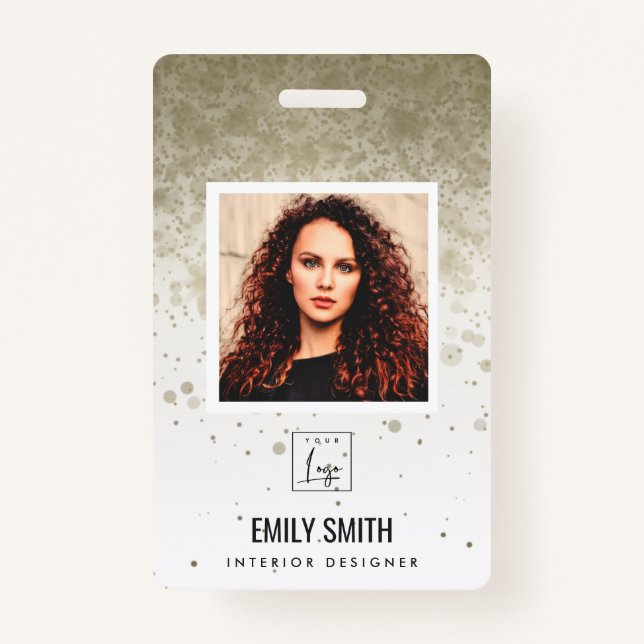 PALE GOLD GLITZER EMPLOYEE FOTO BAR CODE NAME AUSWEIS (Vorderseite)