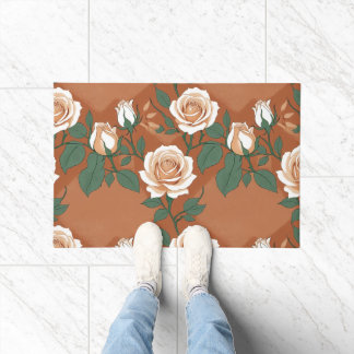 Pale Green And Cream Roses On A Warm Terracotta Fußmatte