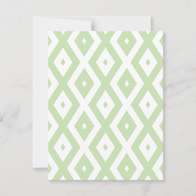 Pale green and white diamond pattern RSVP karte (Vorderseite)
