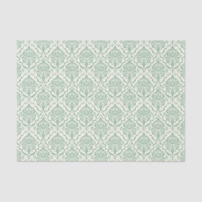 Pale Green Damask Muster Seidenpapier (Vorderseite)