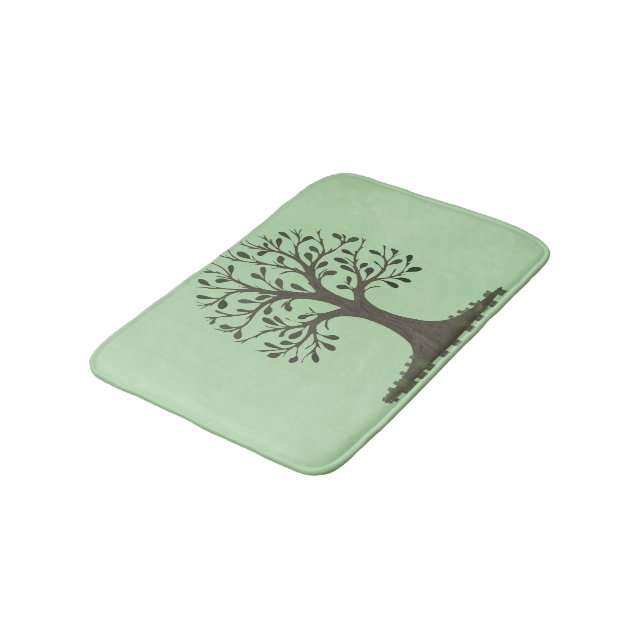 🌳 Pale Green Tree of Life Bath Mat - Bathroom Dec Badematte (Schrägansicht)