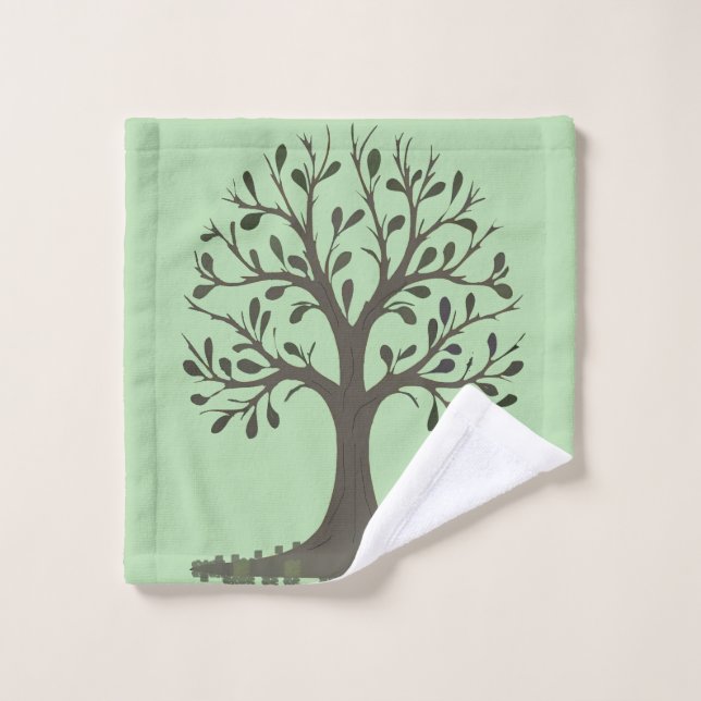 🌳 Pale Green Tree of Life Bath Towel Set - Alone (Waschlappen)