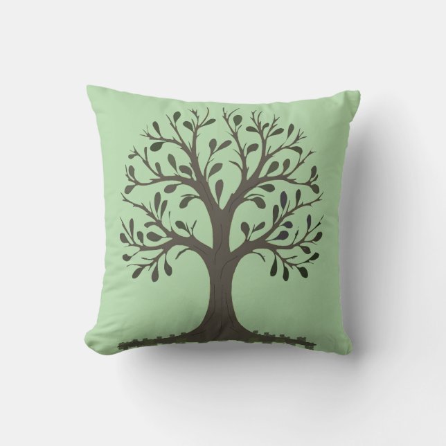 🌳 Pale Green Tree of Life Throw Pillow Kissen (Vorderseite)