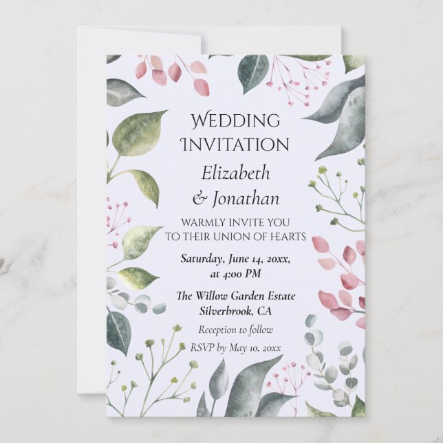 Pale Grey & Red Leaves Custom Wedding Invitation (Vorderseite)