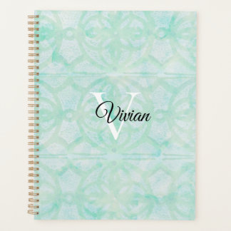 Pale Jade Green Batik Elegant Monogram Name Planer