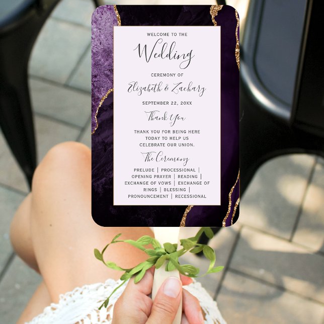 Pale Lila Gold Agate Wedding Program Fächer (Von Creator hochgeladen)