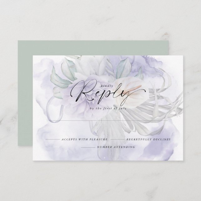 Pale Lilac BOHO Floral Reply RSVP Karte (Vorne/Hinten)