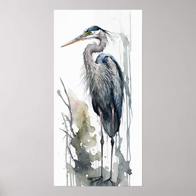 Pale Majestät Great Blue Heron Stehende Sumpf AI Poster (Vorne)
