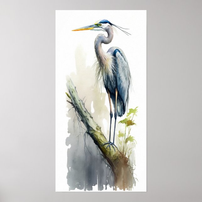 Pale Majesty Great Blue Heron Perched AI Nature Poster (Vorne)