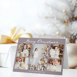 Pale Mauve Merry Christmas Photo Collage Trendy Feiertagskarte