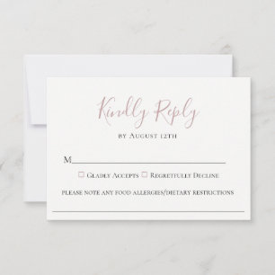Pale Mauve Wedding Food Allergy RSVP Card
