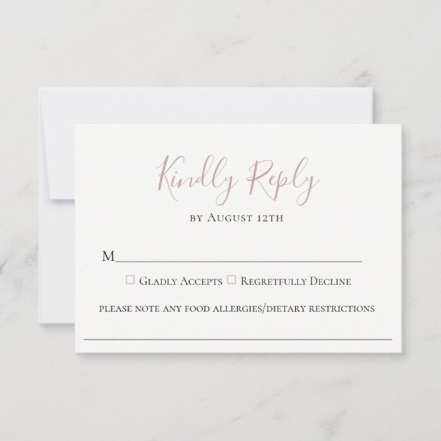Pale Mauve Wedding Food Allergy RSVP Card (Vorderseite)