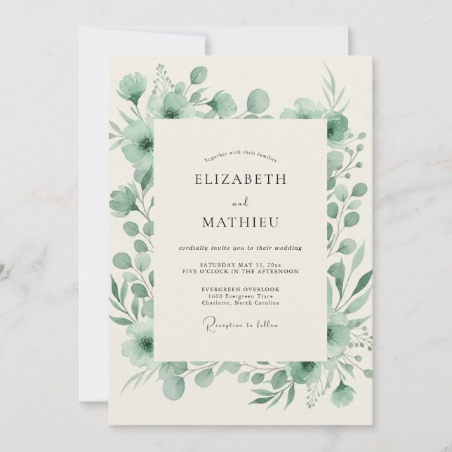 Pale Mint Eukalyptus-Hochzeit Einladung (Vorderseite)
